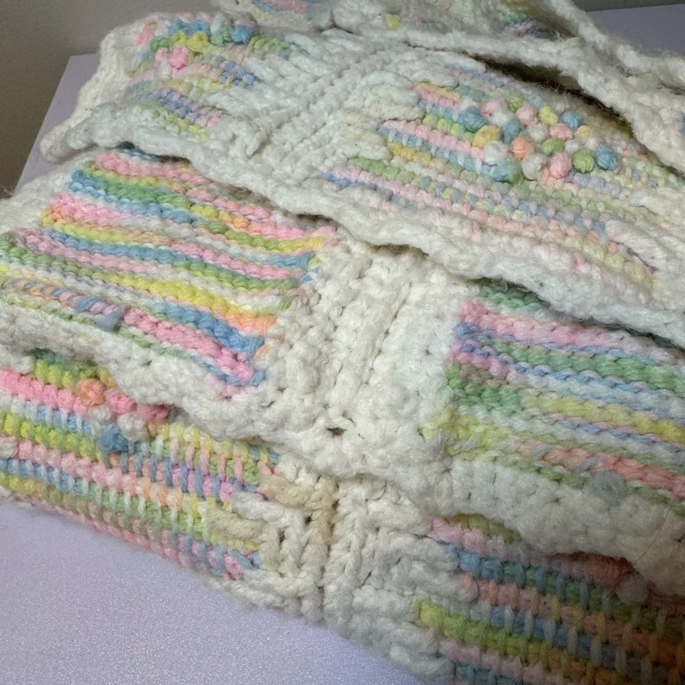 VTG Pastel Knit Baby Blanket Dual Design‎